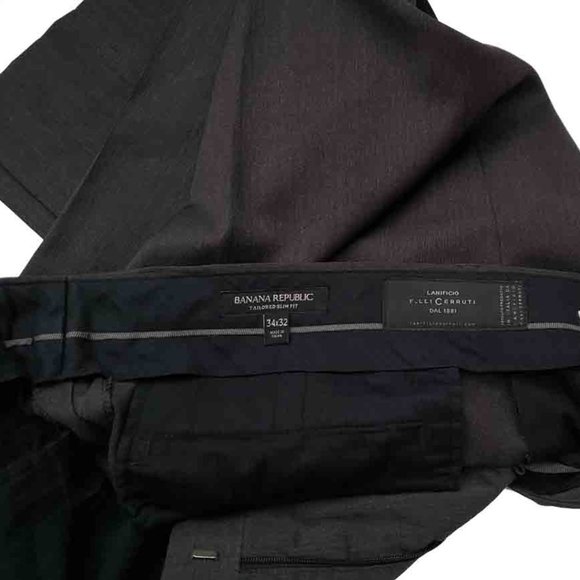 Banana Republic Dress Pants F LLI Cerruti Wool Gray Flat Front Size 34 X 32 - Picture 2 of 2
